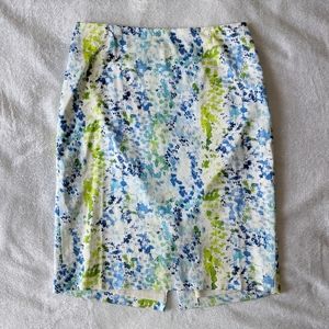 Ann Taylor Blue & Green Abstract Pencil Skirt
